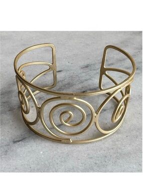 Vintage Brushed Gold Tone Spiral Design Wide Open Cuff Bracelet